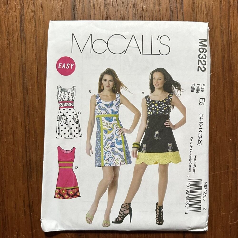 McCall's 6322 Misses' Short Sleeveless Mini Dress Pattern Size 14-22 Uncut